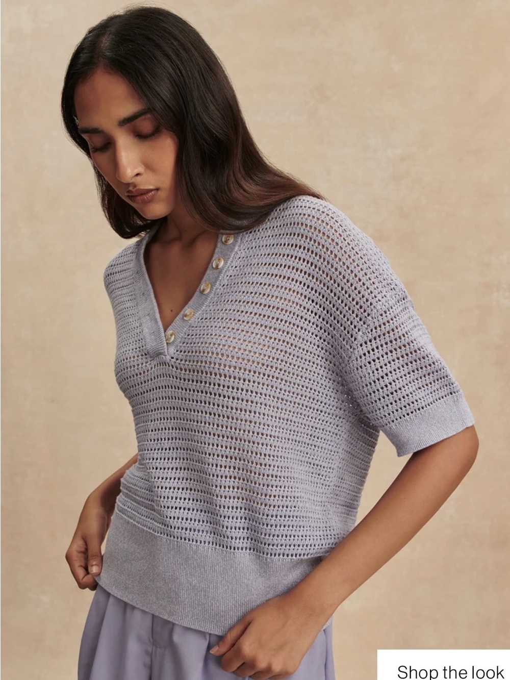 Varley Callie Open-Knit Top in Thistle Down